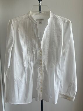 Banana Republic Pintuck Full Sleeve Top Blouse Shirt White 100% Cotton Preppy M